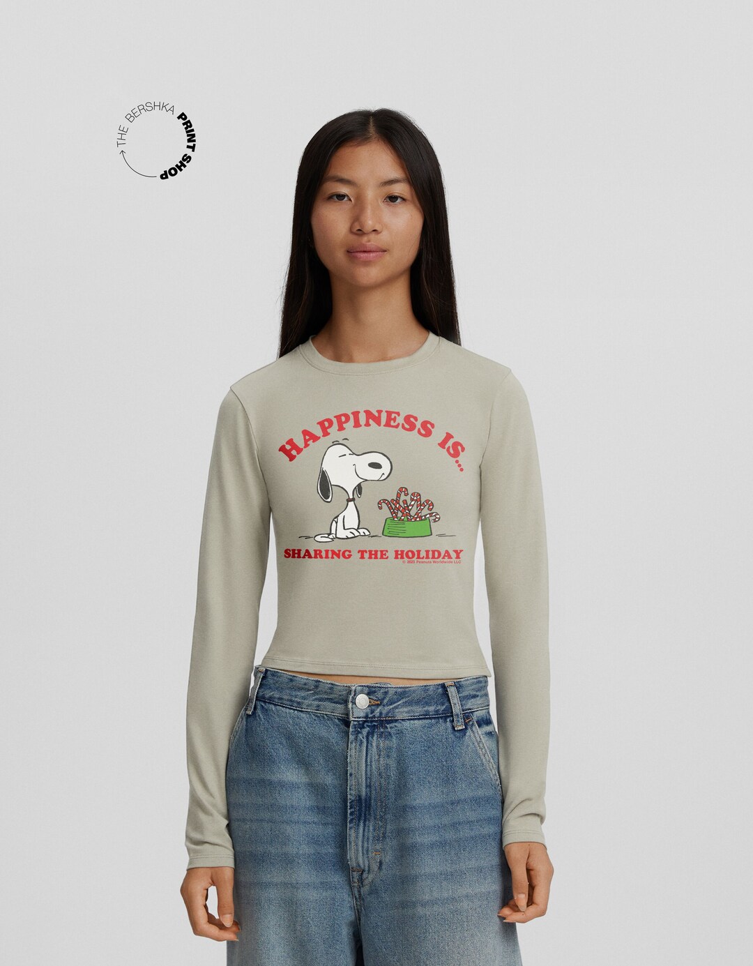 Snoopy print T-shirt with long sleeves.