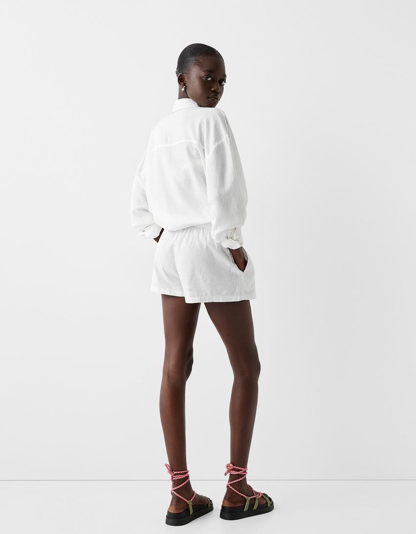 شورت بخصر مرن-كريمي-1