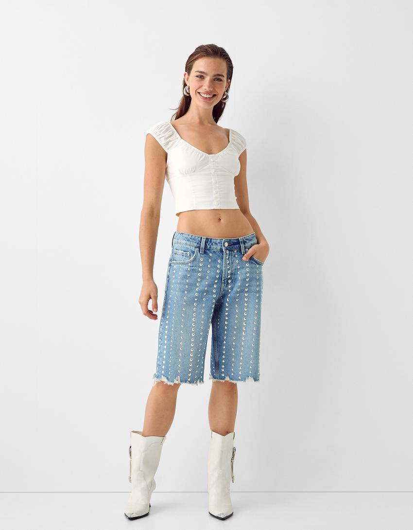 قميص قصير بأزرار-كريمي-3