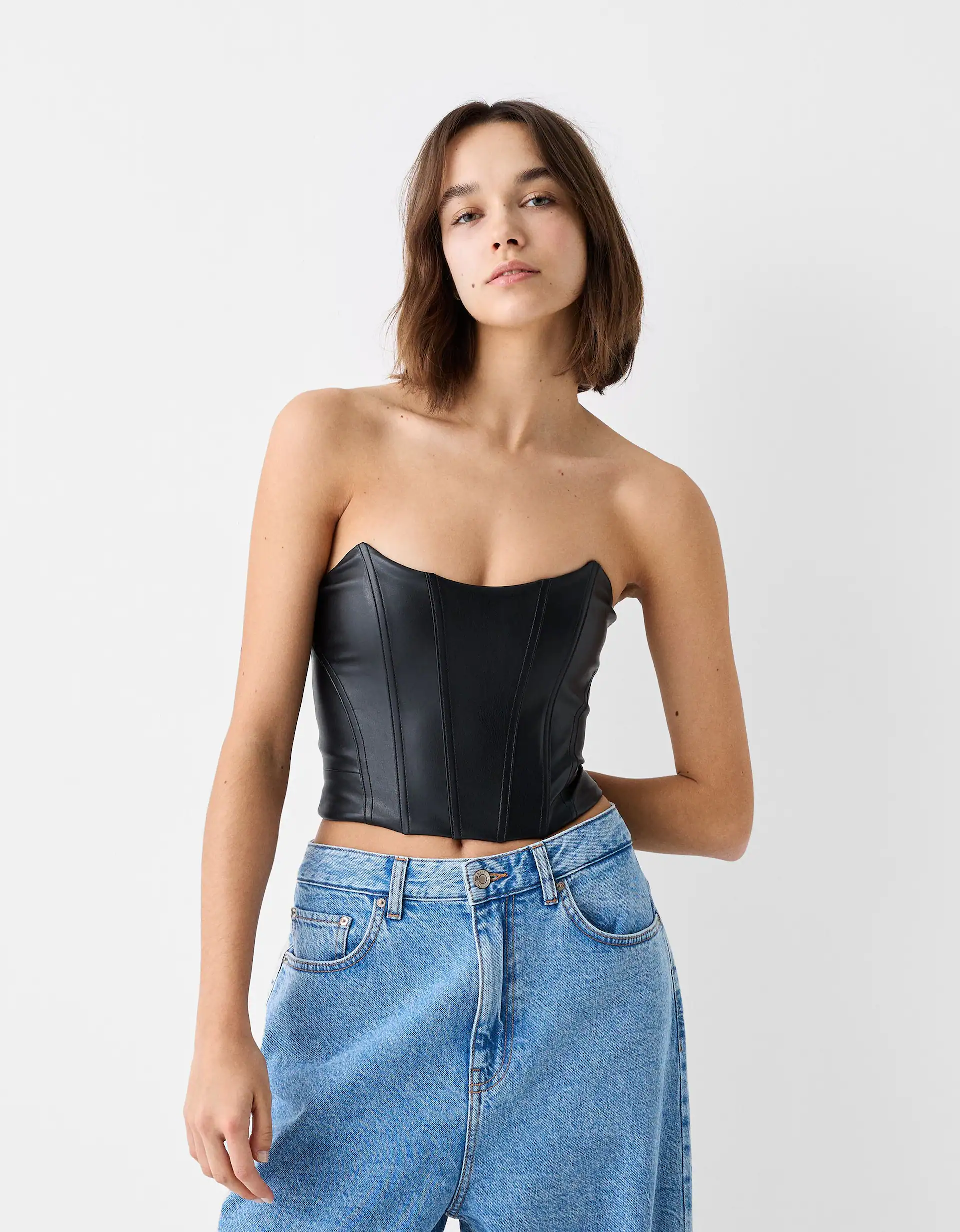 Faux leather bandeau crop top with zip - T-shirts and tops - Women