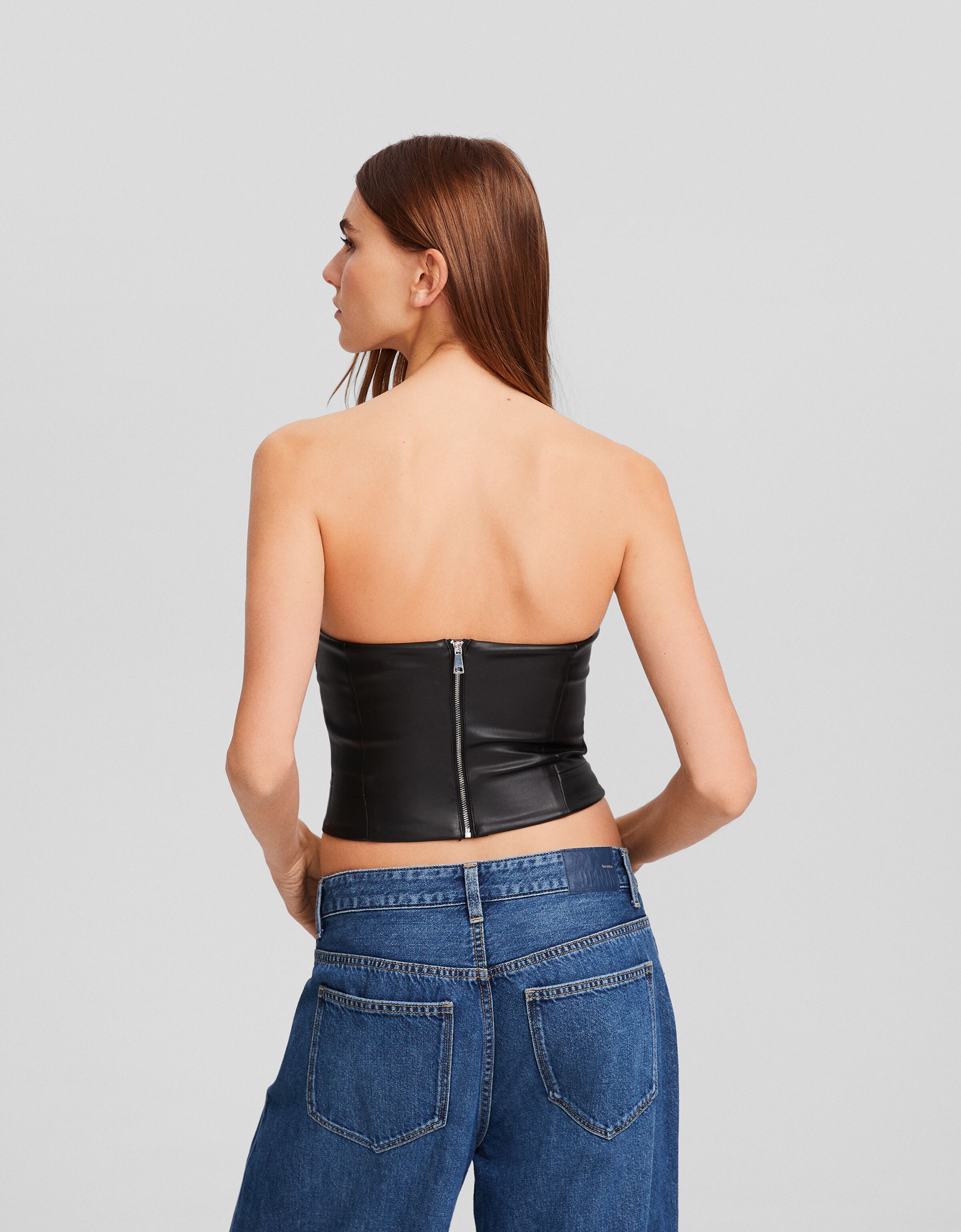 Leather bandeau crop on sale top