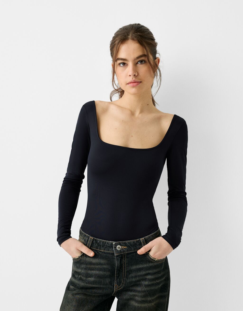 Long sleeve bodysuit-Black-0
