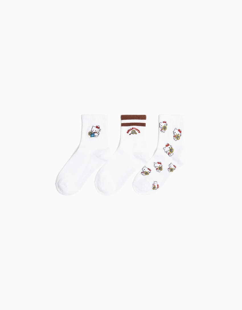Pack of 3 embroidered Hello Kitty socks-White-0