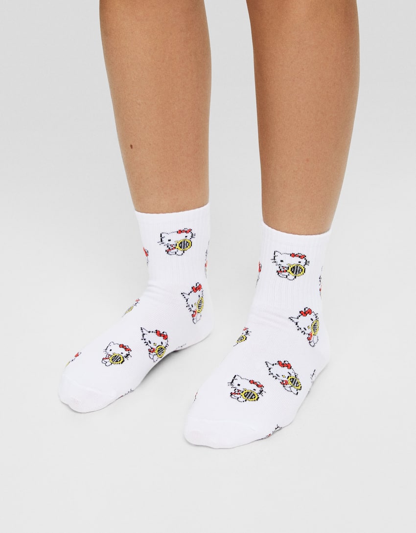 Pack of 3 embroidered Hello Kitty socks-White-3
