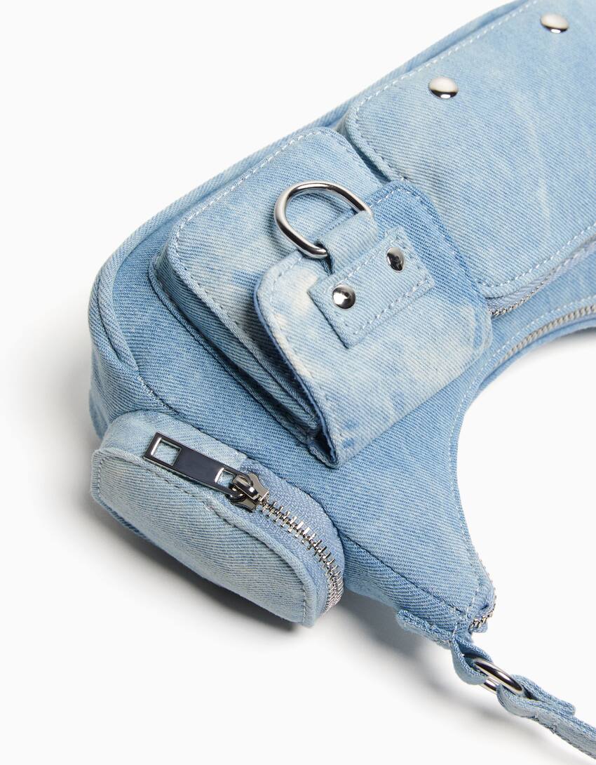 Denim multi-pocket shoulder bag - Women | Bershka