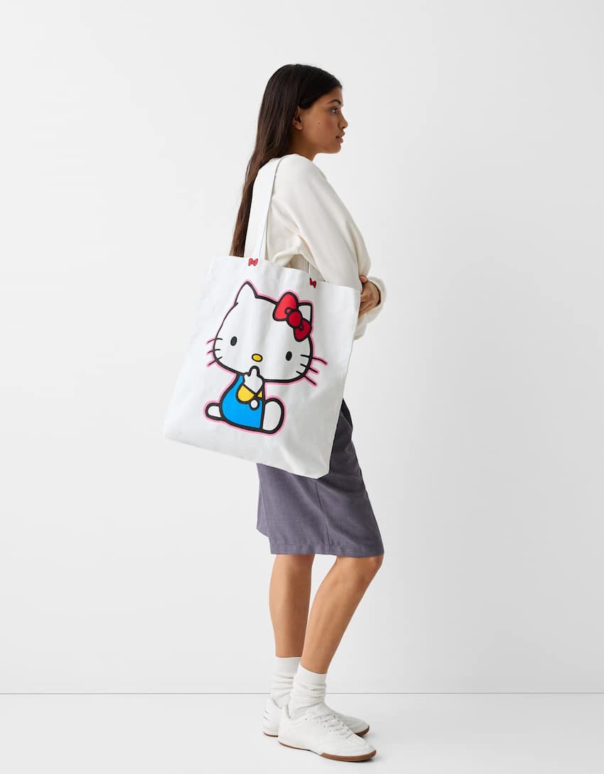 Hello Kitty printed tote bag-White-3
