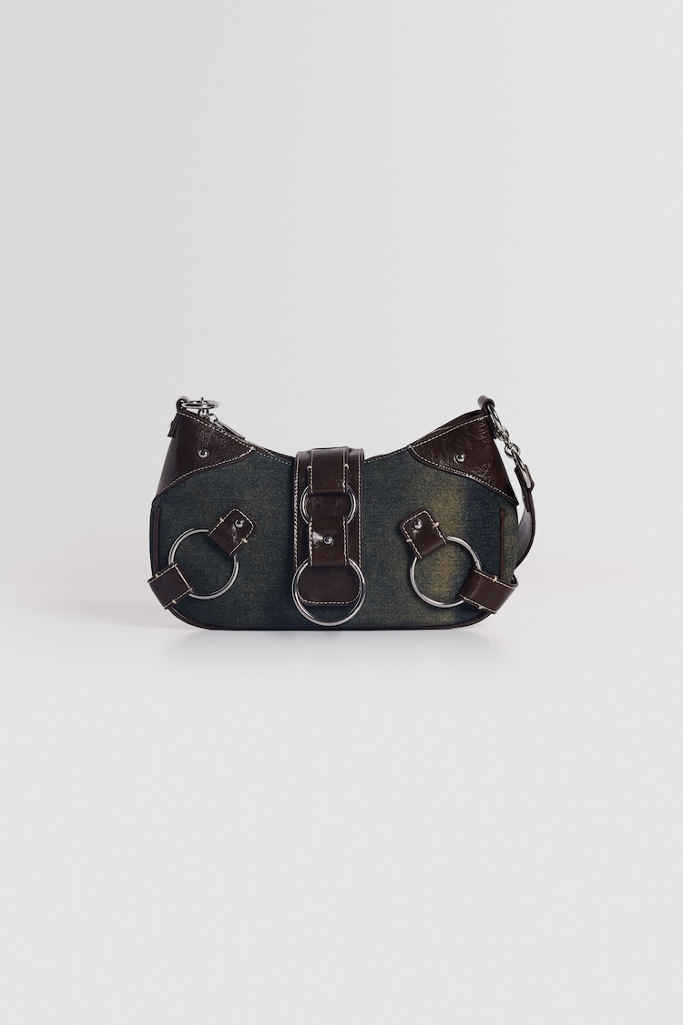 Kombinierte Vintage-Schultertasche mit Metallringen