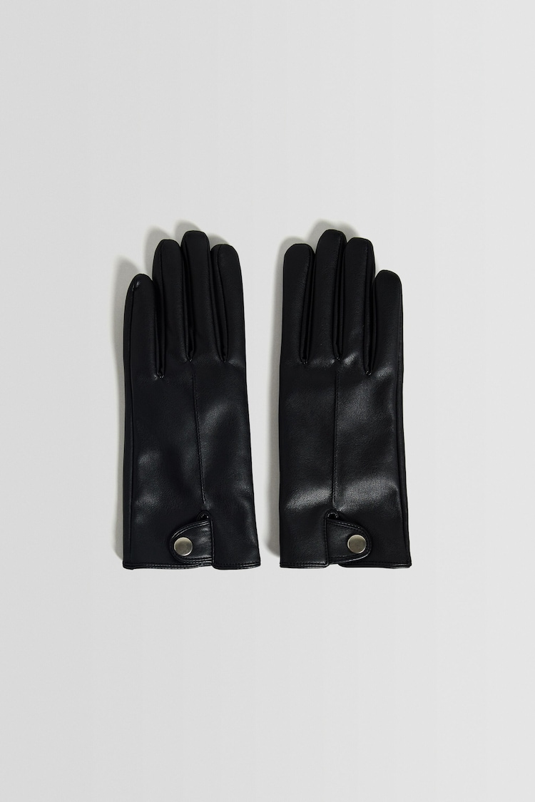 Faux leather buttoned gloves