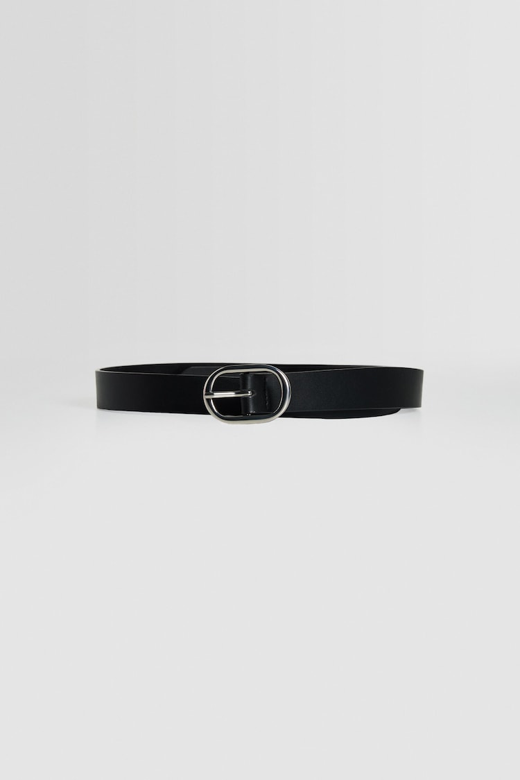 Faux leather belt with rectangular buckle