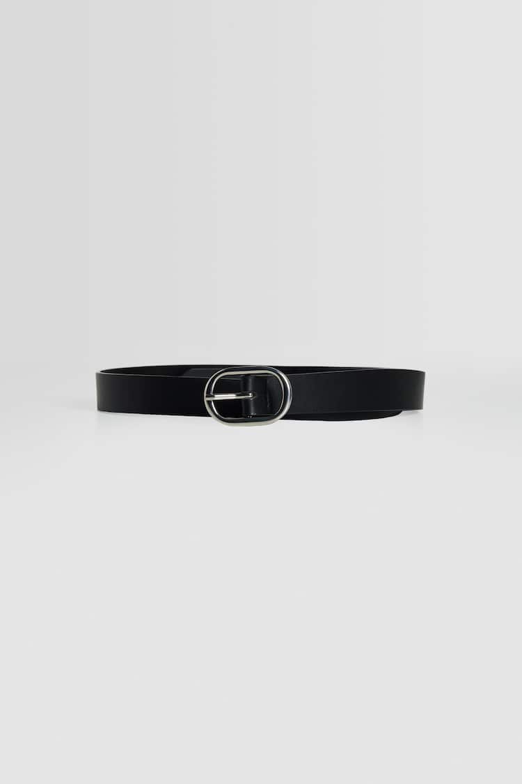 Faux leather belt with rectangular buckle