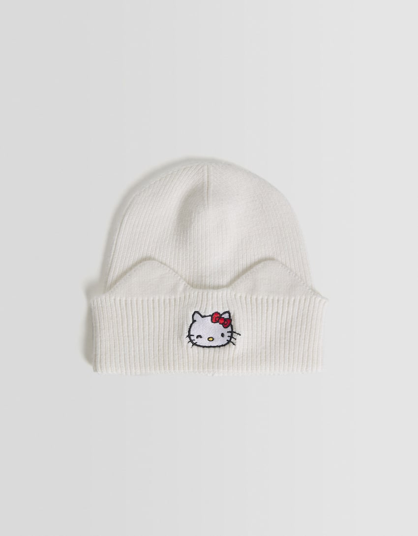 Embroidered Hello Kitty beanie-Cream-2
