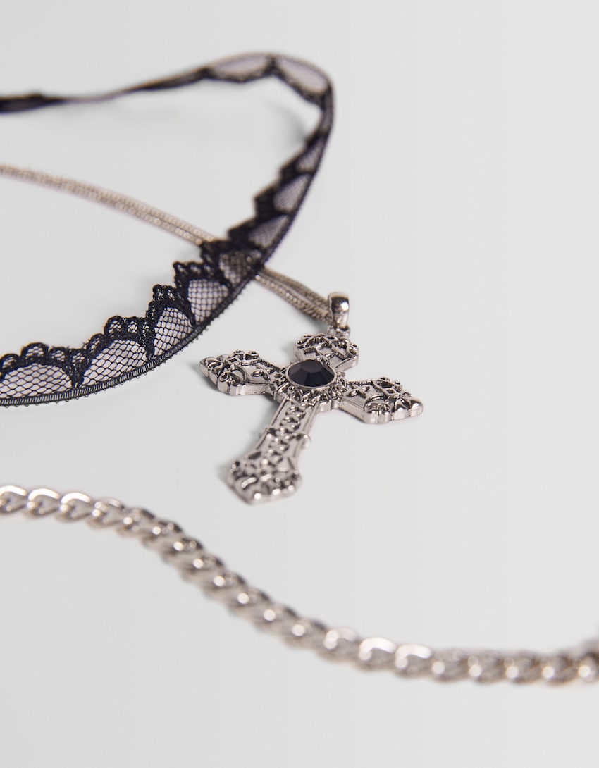 Set of 3 chain rhinestone cross necklaces - BSK Teen | Bershka