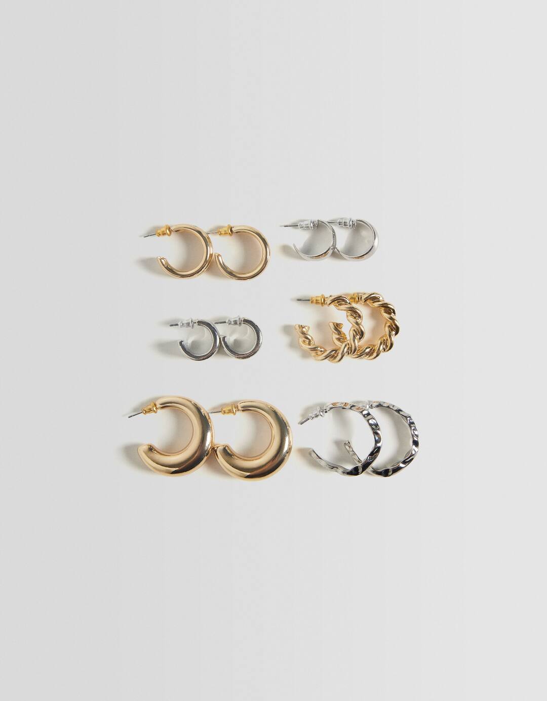 Set of 6 pairs of chunky hoop earrings