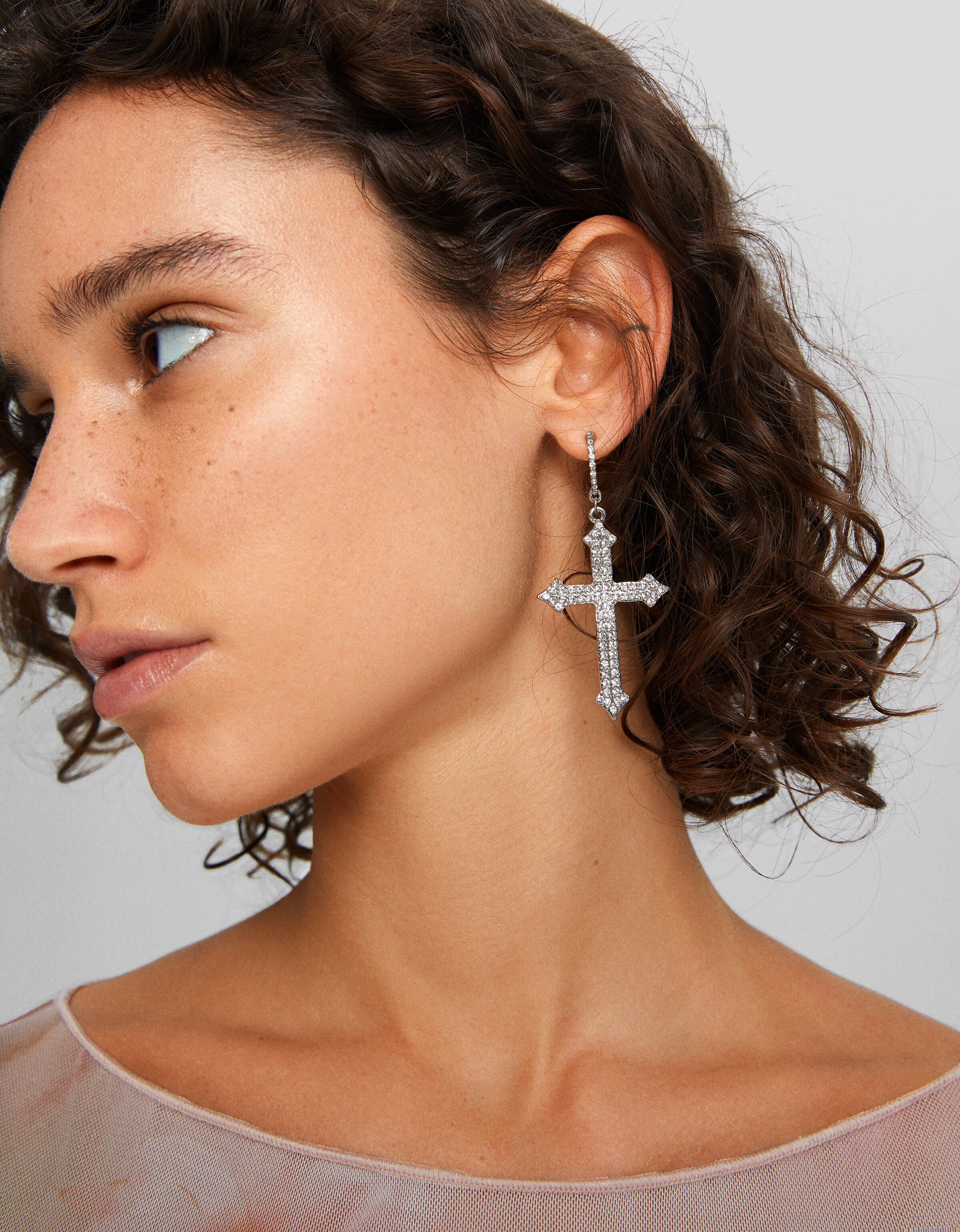 Rhinestone shop cross earrings