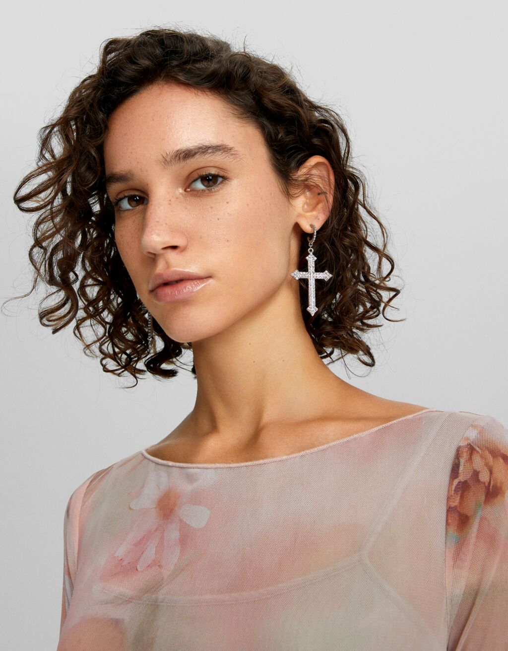 Boucles d’oreilles croix pierres fantaisie-Argent-3