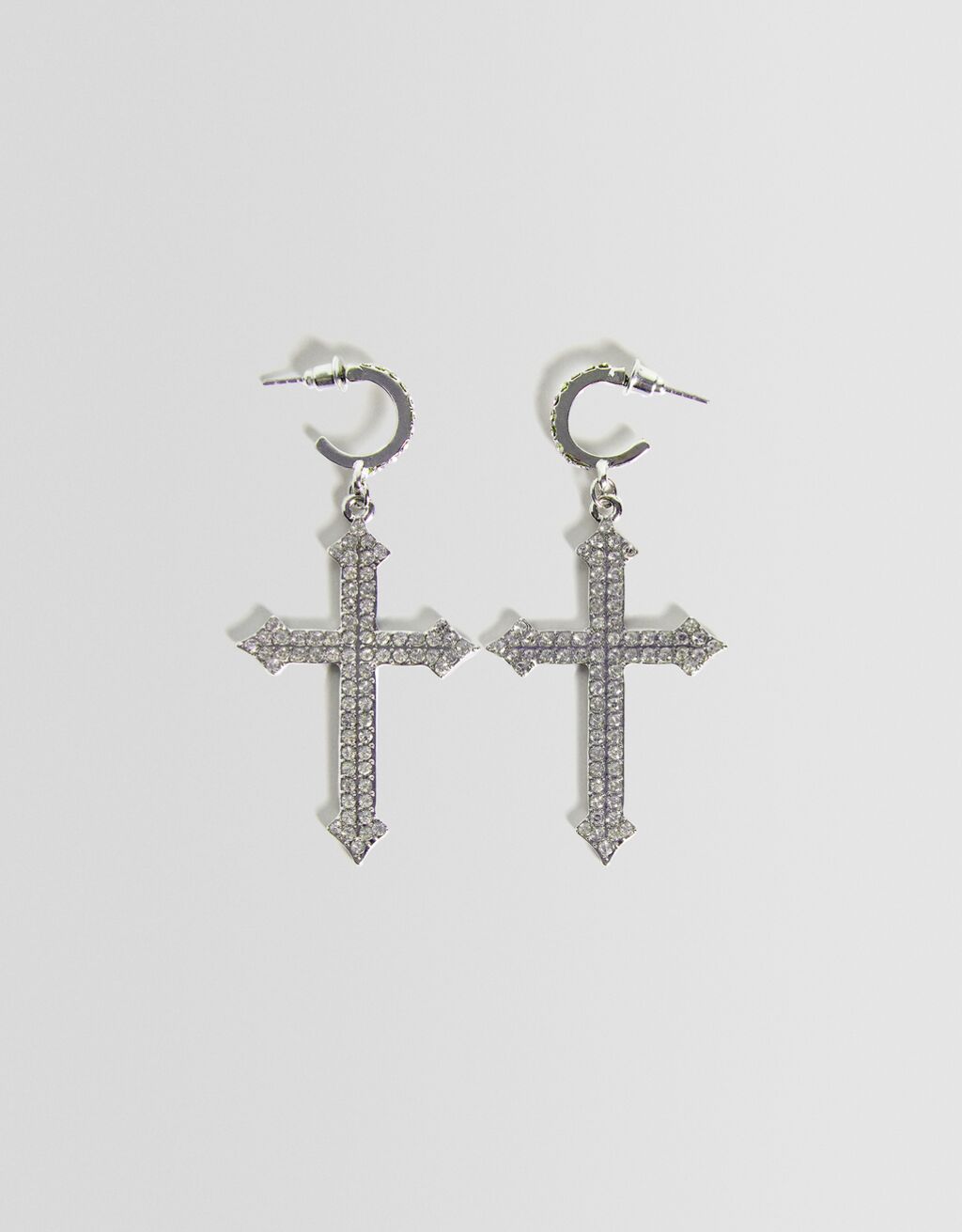 Boucles d’oreilles croix pierres fantaisie-Argent-4