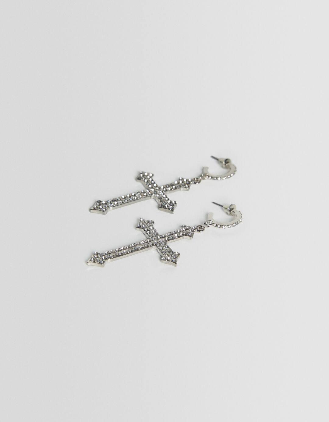 Rhinestone cross earrings