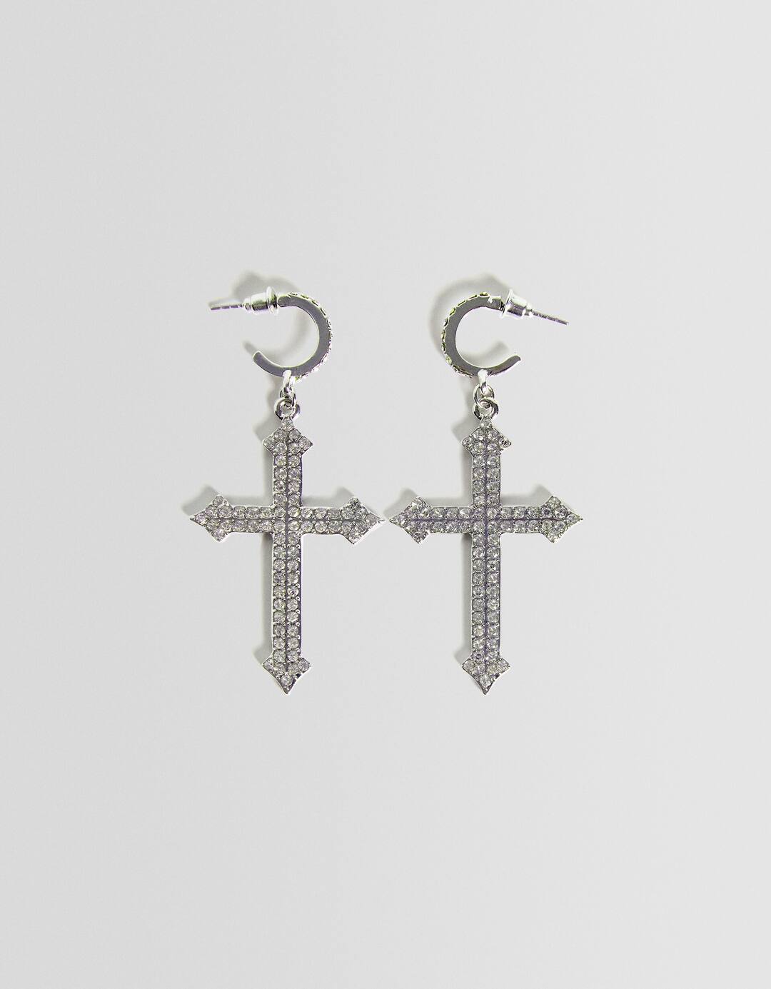 Rhinestone cross earrings