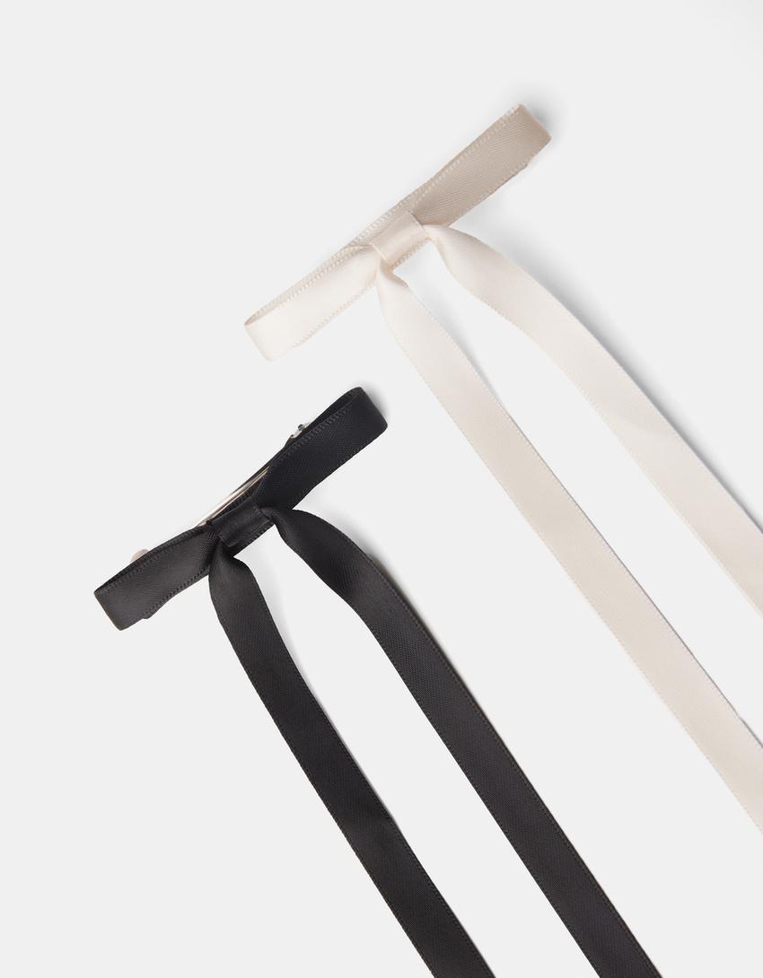 طقم من 4 مشبك شعر ساتان بفيونكة-أسود-2