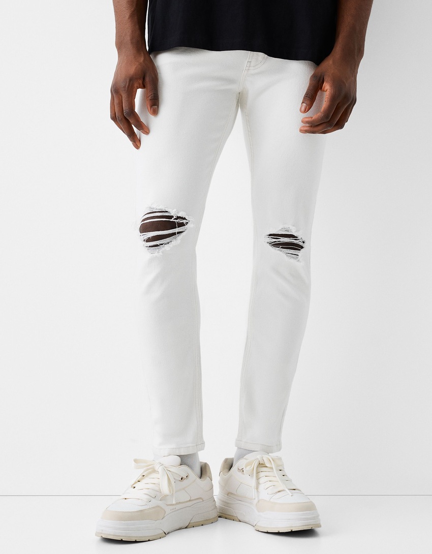 Jeans skinny déchirés-Blanc-1