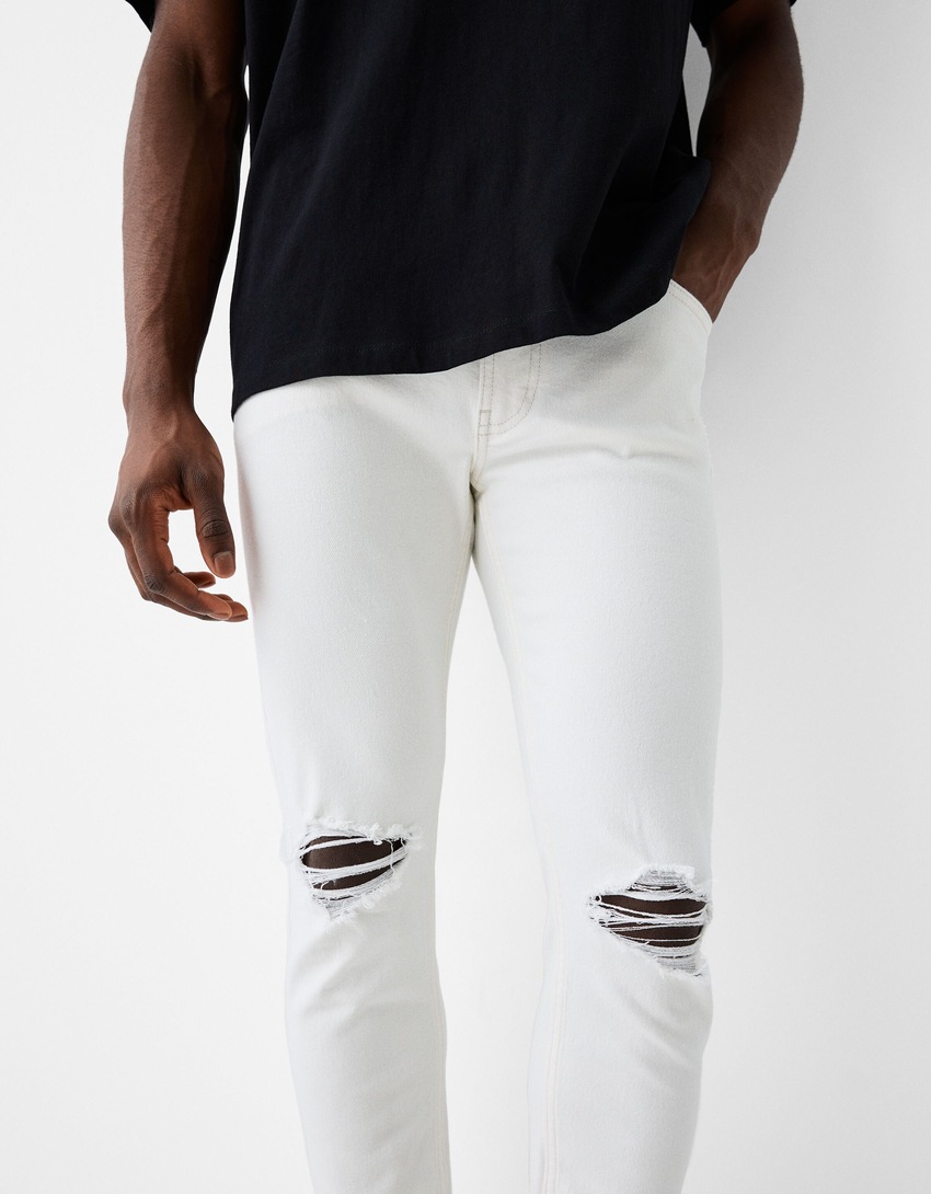Jeans skinny déchirés-Blanc-3