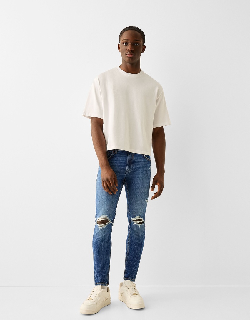 Jeans skinny déchirés-Bleu-0