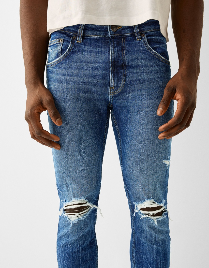 Jeans skinny déchirés-Bleu-3