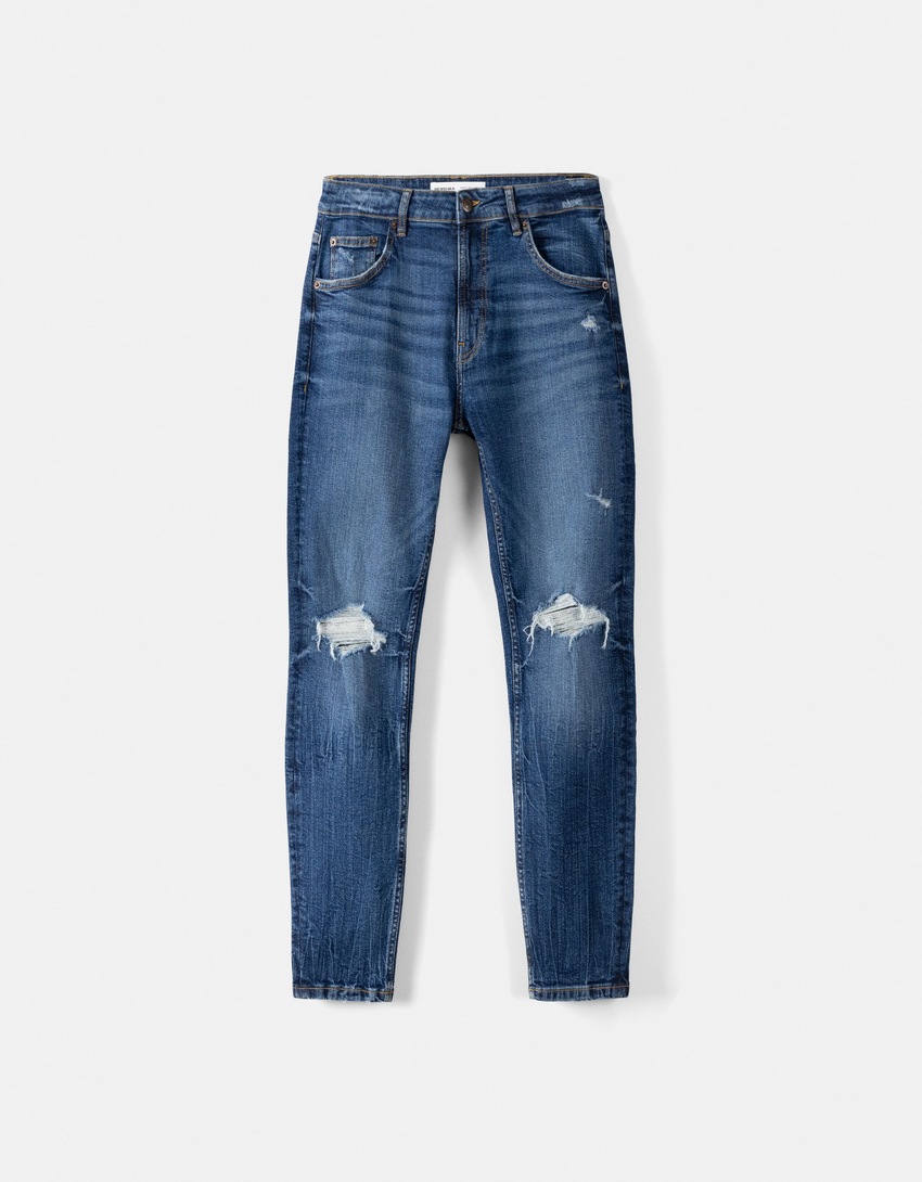 Jeans skinny déchirés-Bleu-4