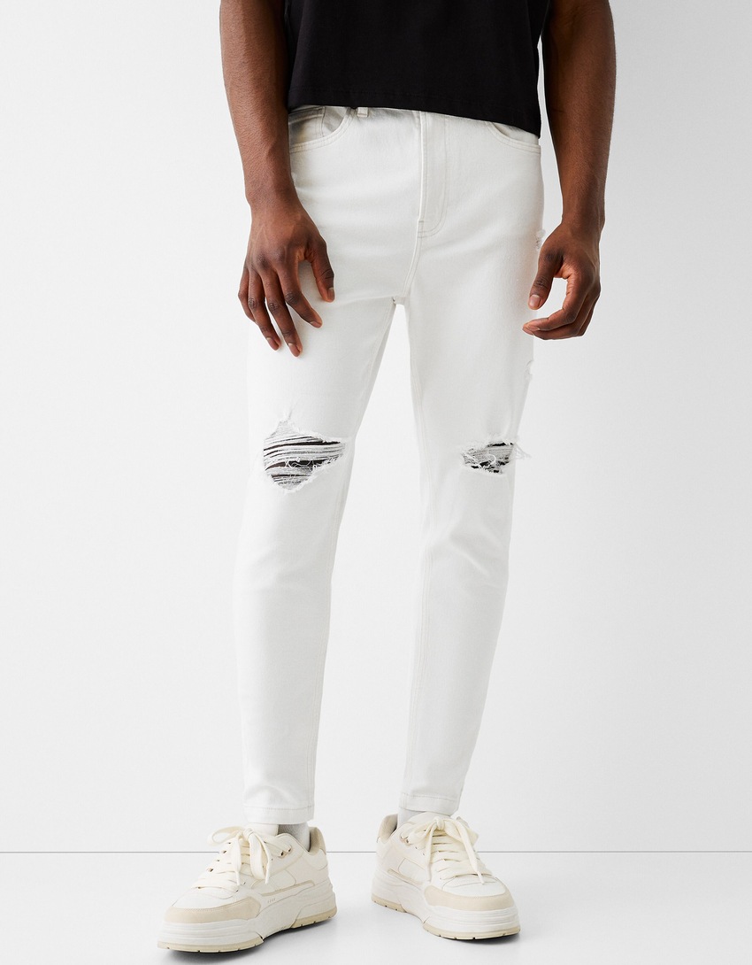 Jean carrot fit déchiré-Blanc-1