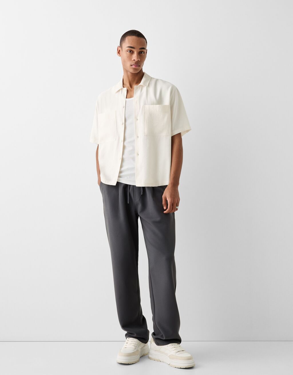 Joggers with button up shirt top