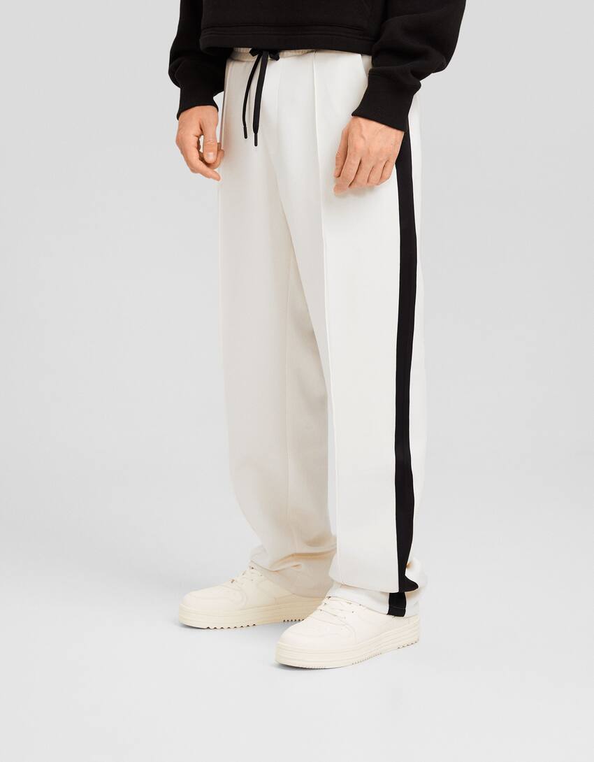 Interlock trousers with side stripes-Off white-2