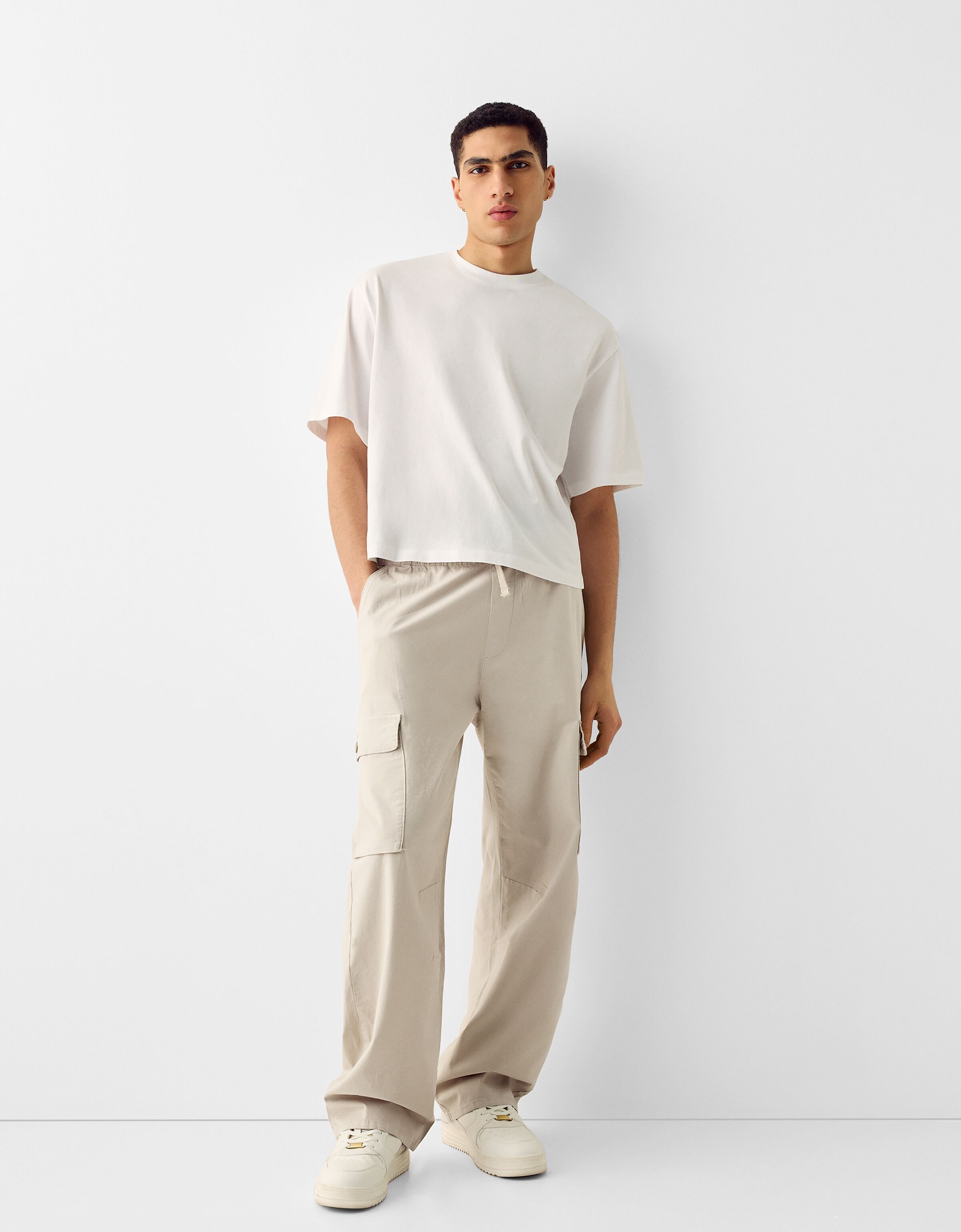 Men's Beige Cargo Trousers - Elasticated Waist | Atlas For Men