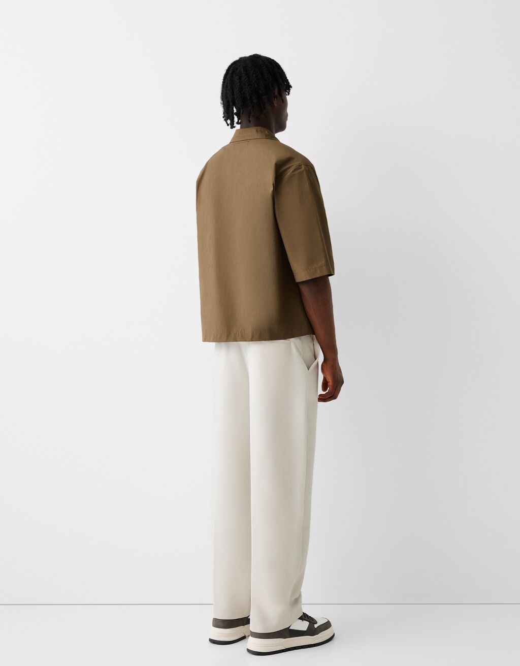 Calças tailored fit baggy-Areia-2