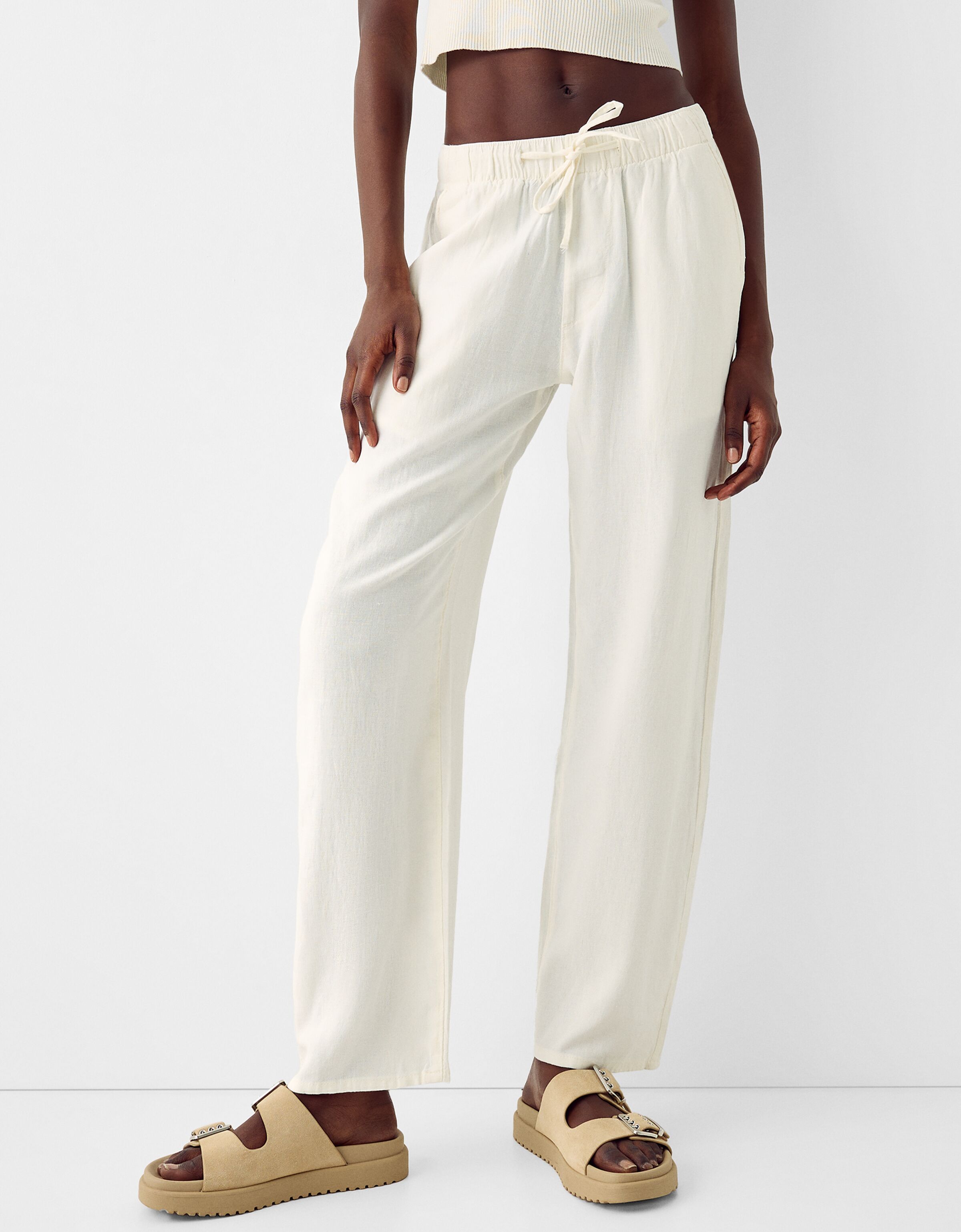 High waisted linen joggers best sale