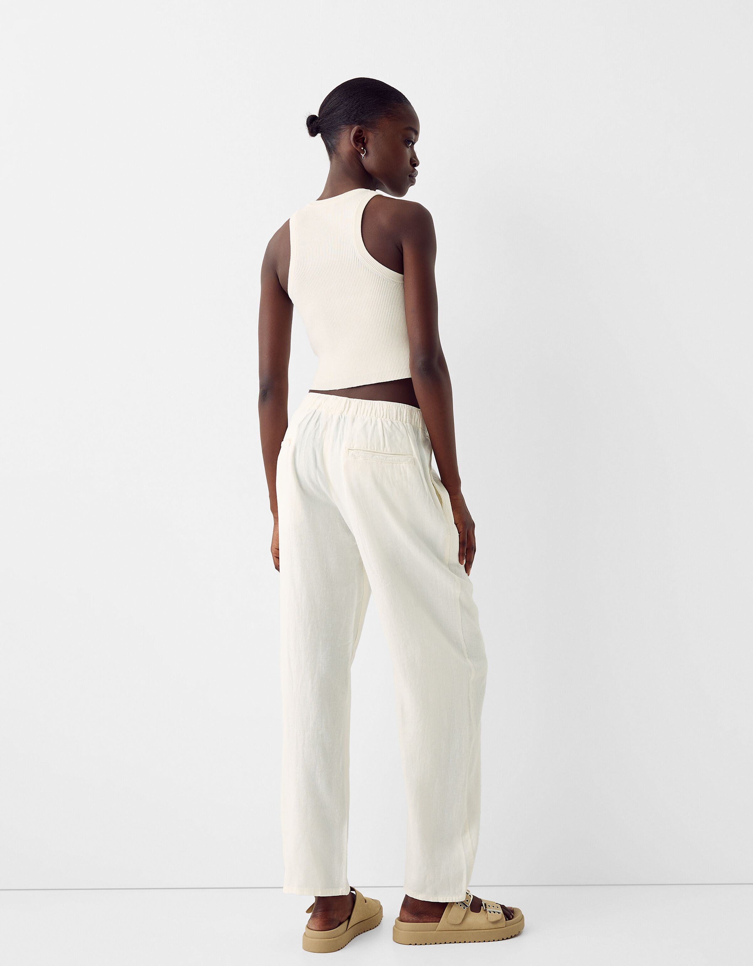 Linen blend wide leg joggers Men Bershka