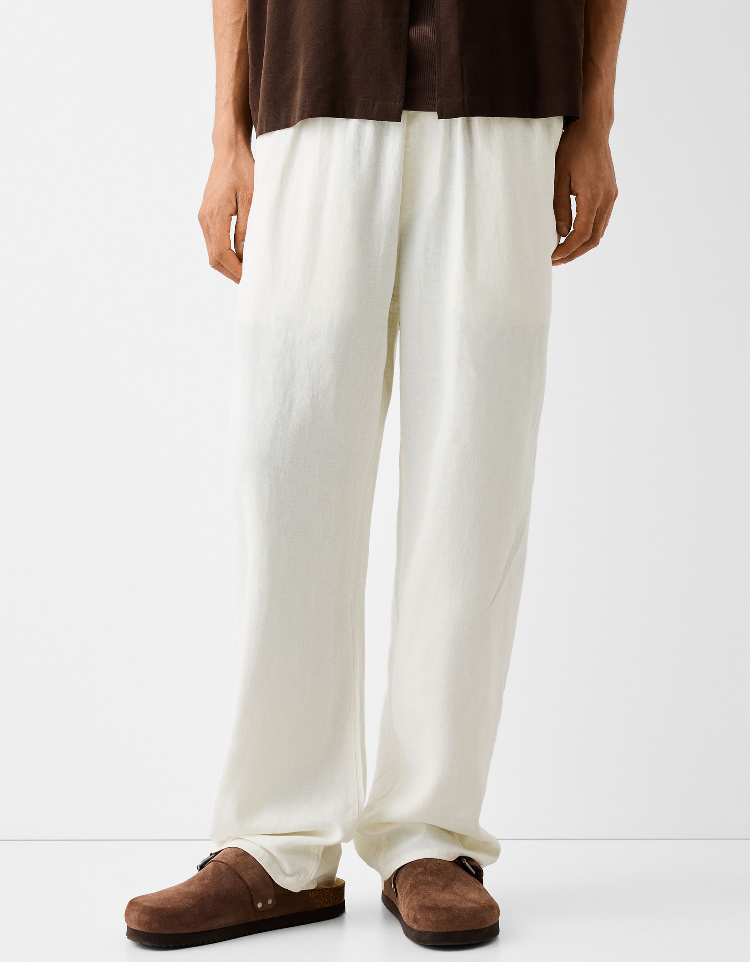 Keten wide leg jogger pantolon Erkek Bershka