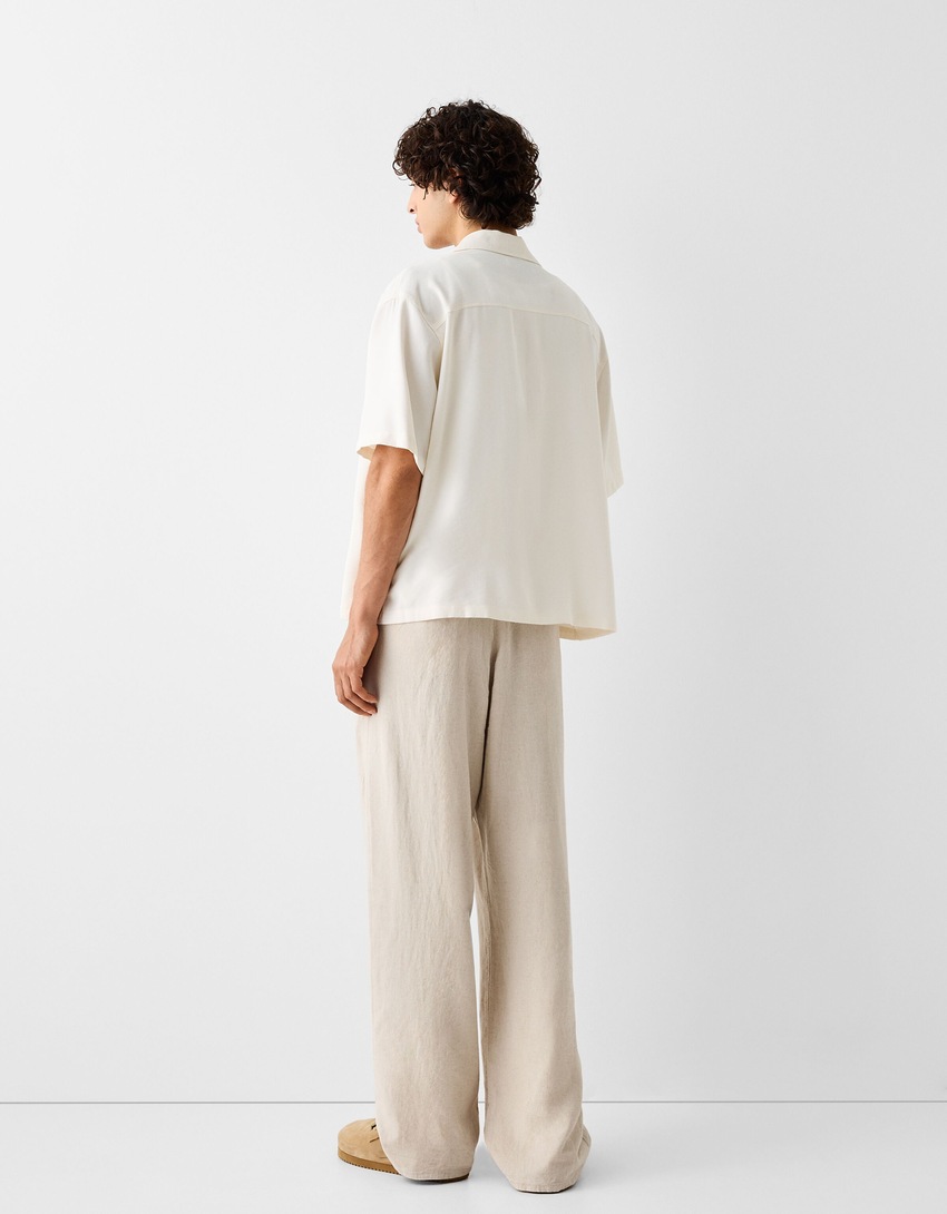 Pantalon jogging wide lin mélangé-Sable-2