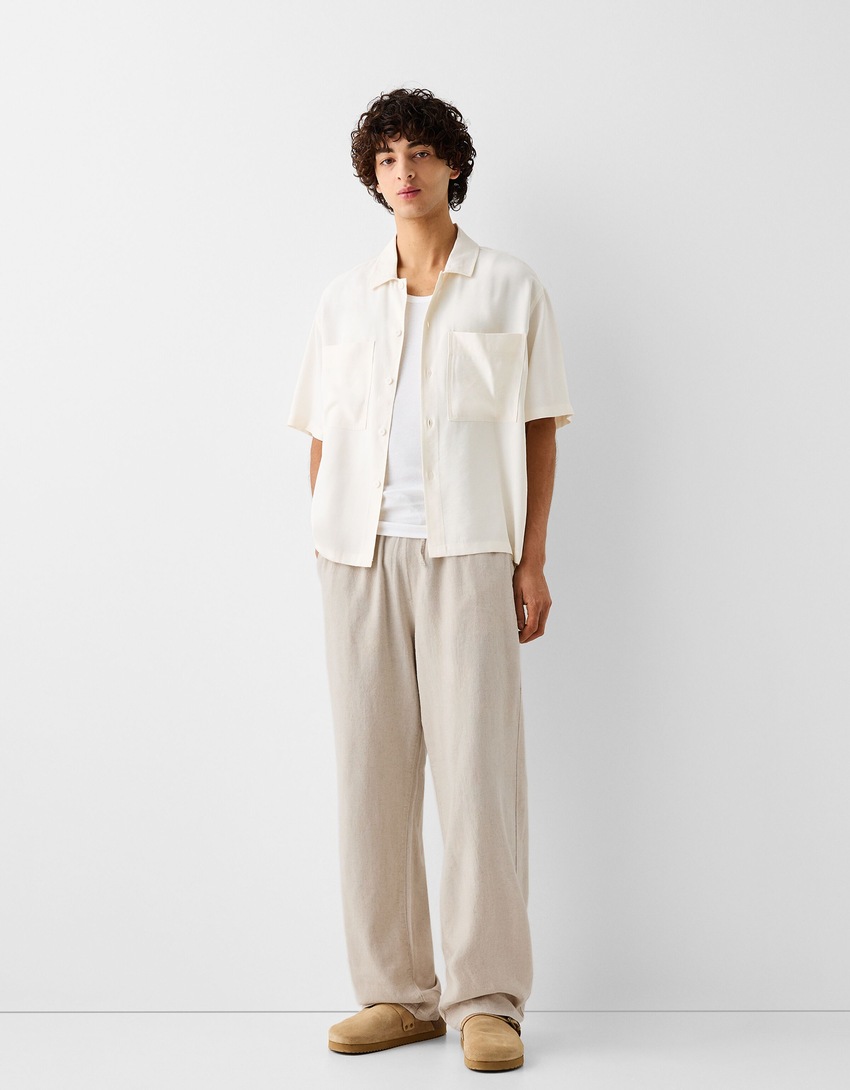 Pantalon jogging wide lin mélangé-Sable-0