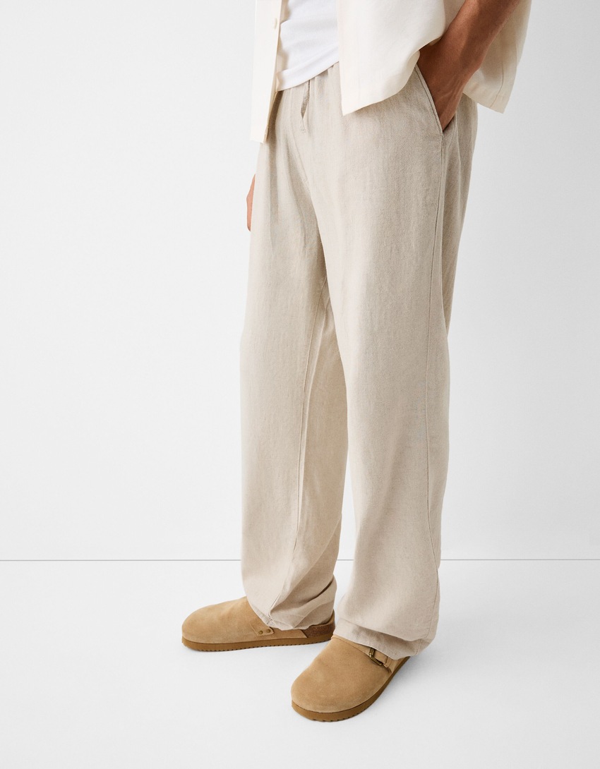 Pantalon jogging wide lin mélangé-Sable-3