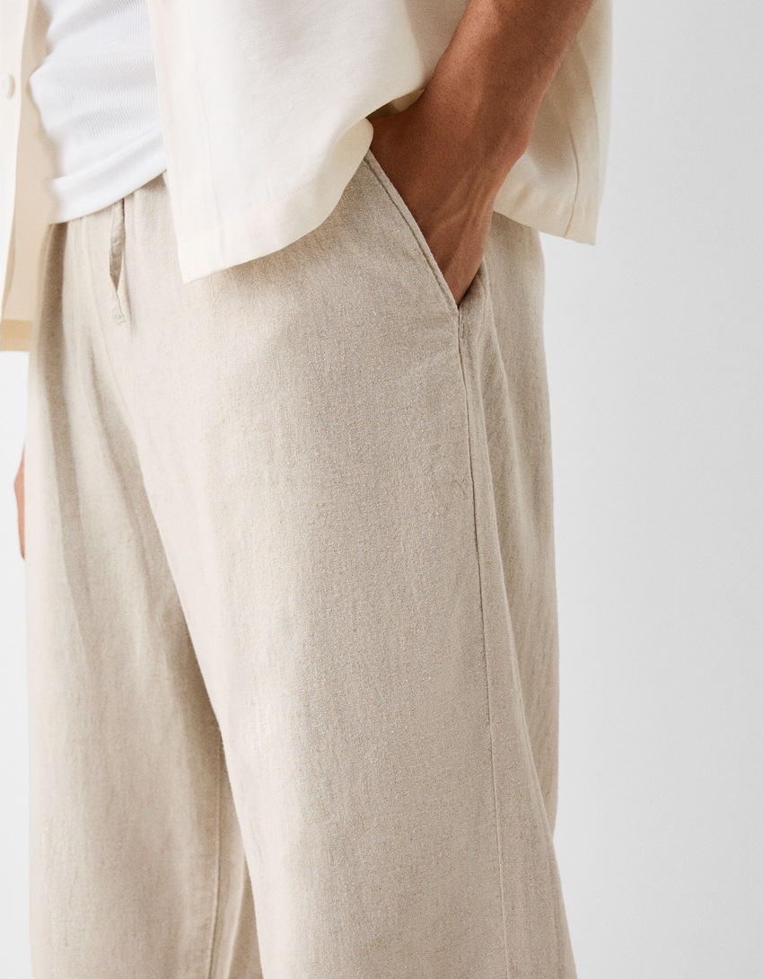 Pantalon jogging wide lin mélangé-Sable-4