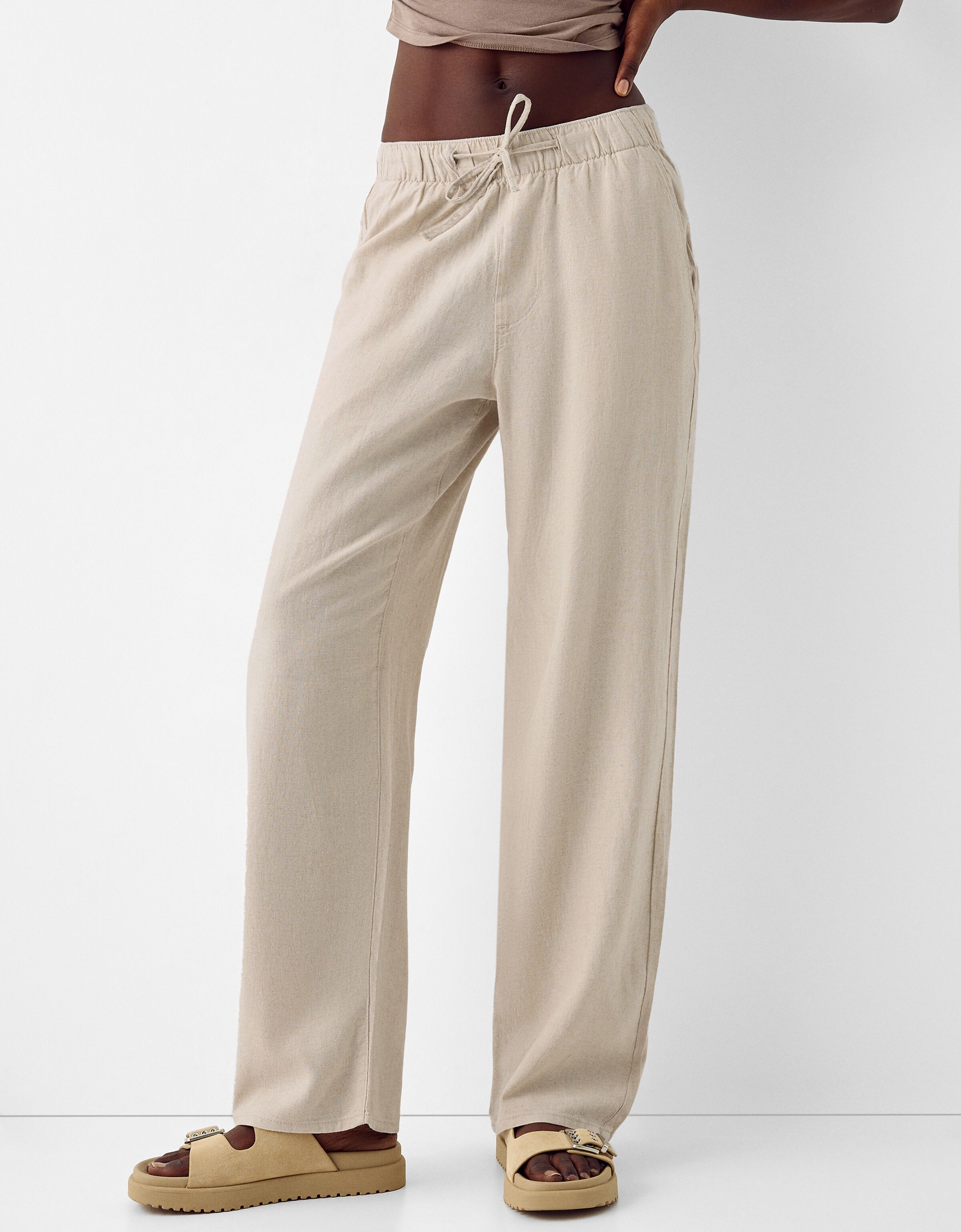 Wide leg joggers with linen Men Bershka