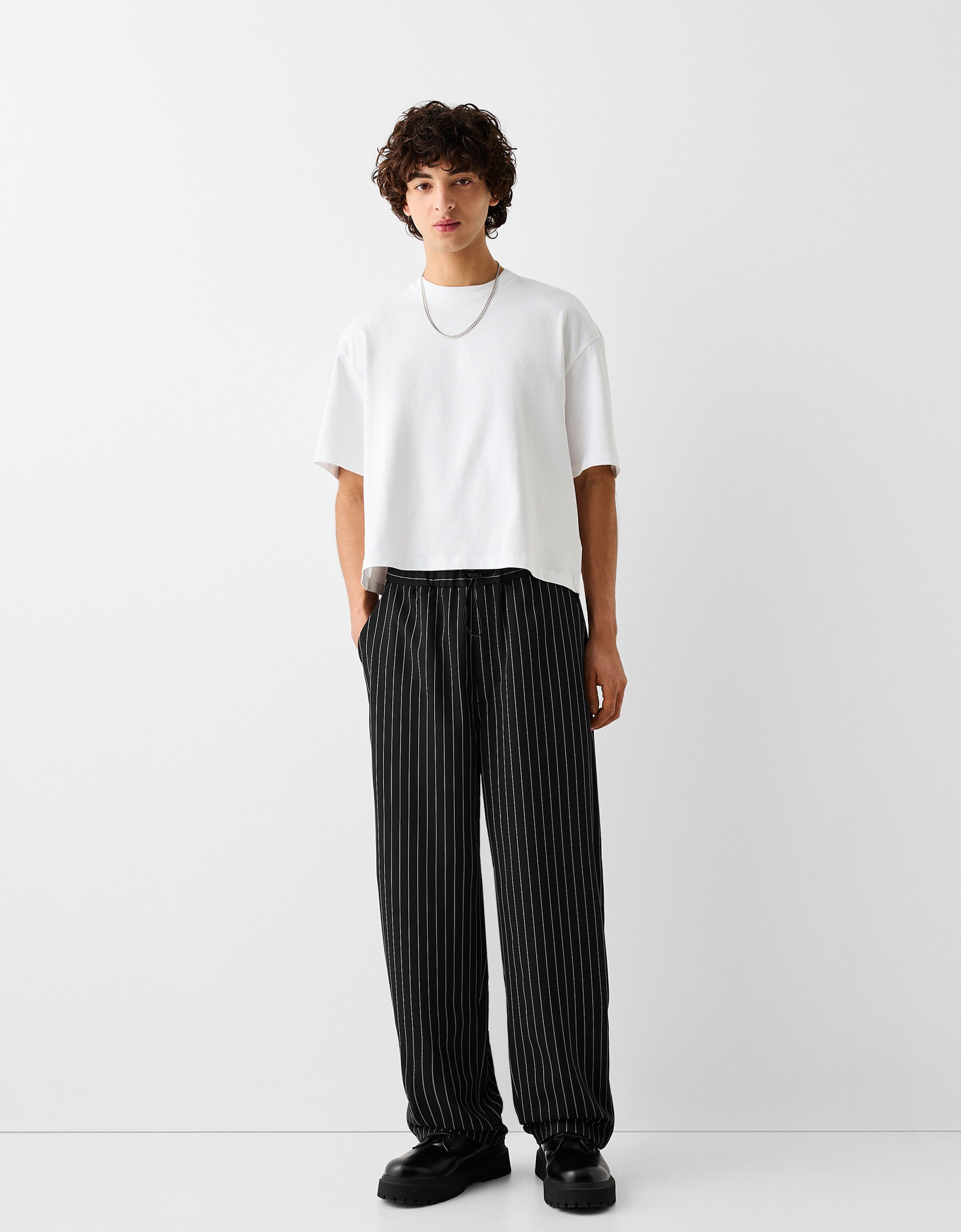 Bershka Boxer Waistband Wide Leg Tailored Trousers in Blue | Lyst
