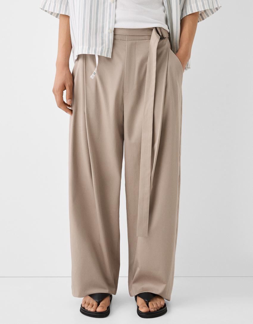 Pantalon super baggy ceinture-Sable-1