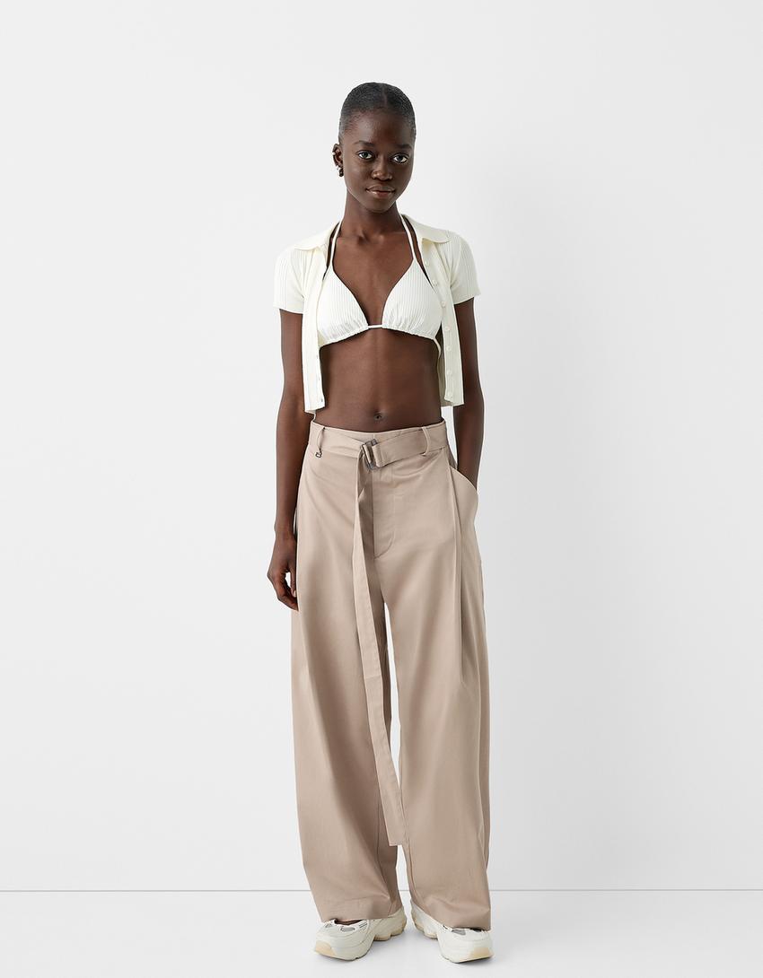 Pantalon super baggy ceinture-Sable-4