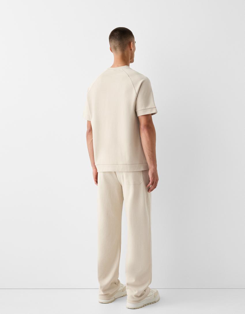 Interlock broek met wijde pijpen-Beige-2