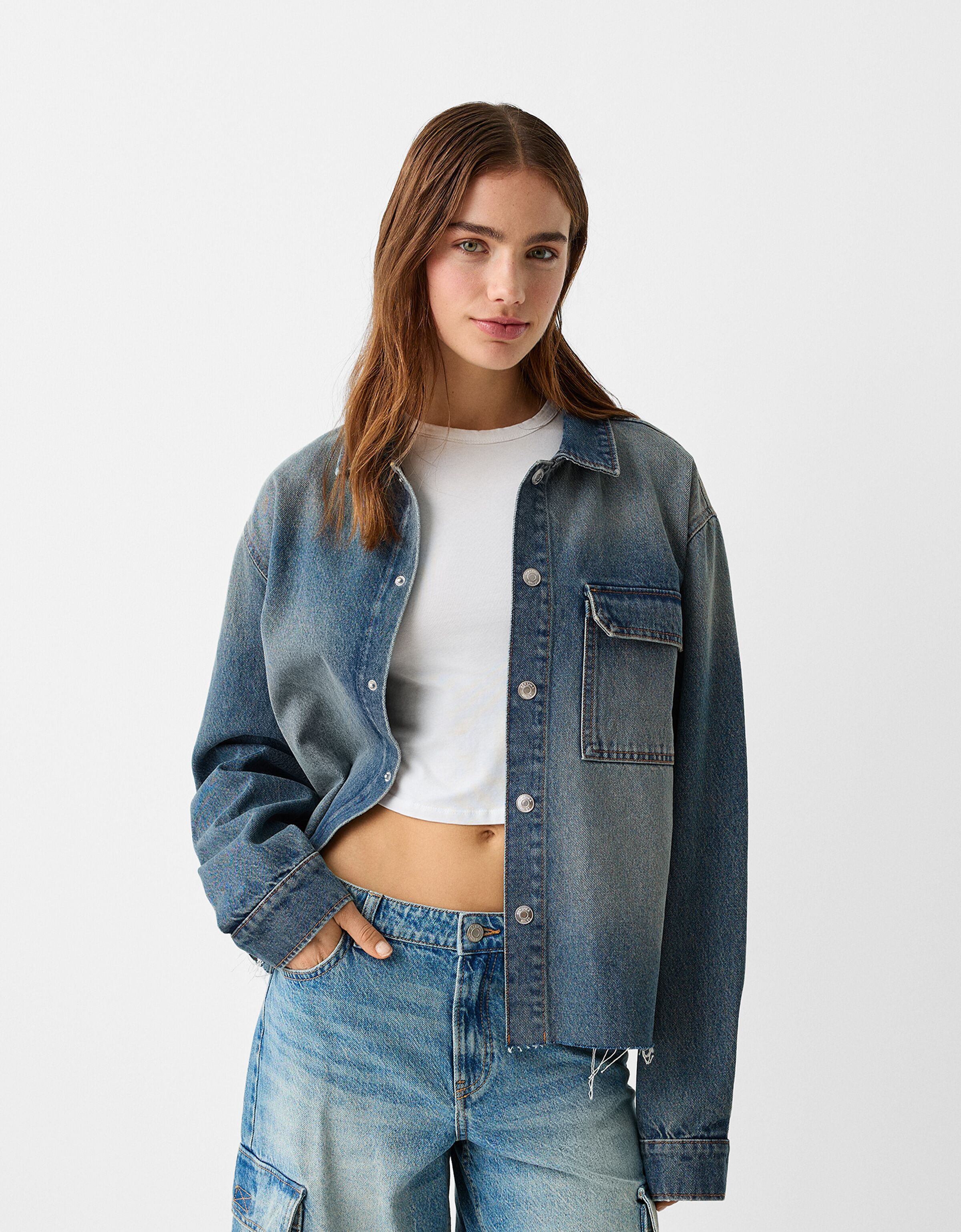 Cropped denim shirt Men Bershka