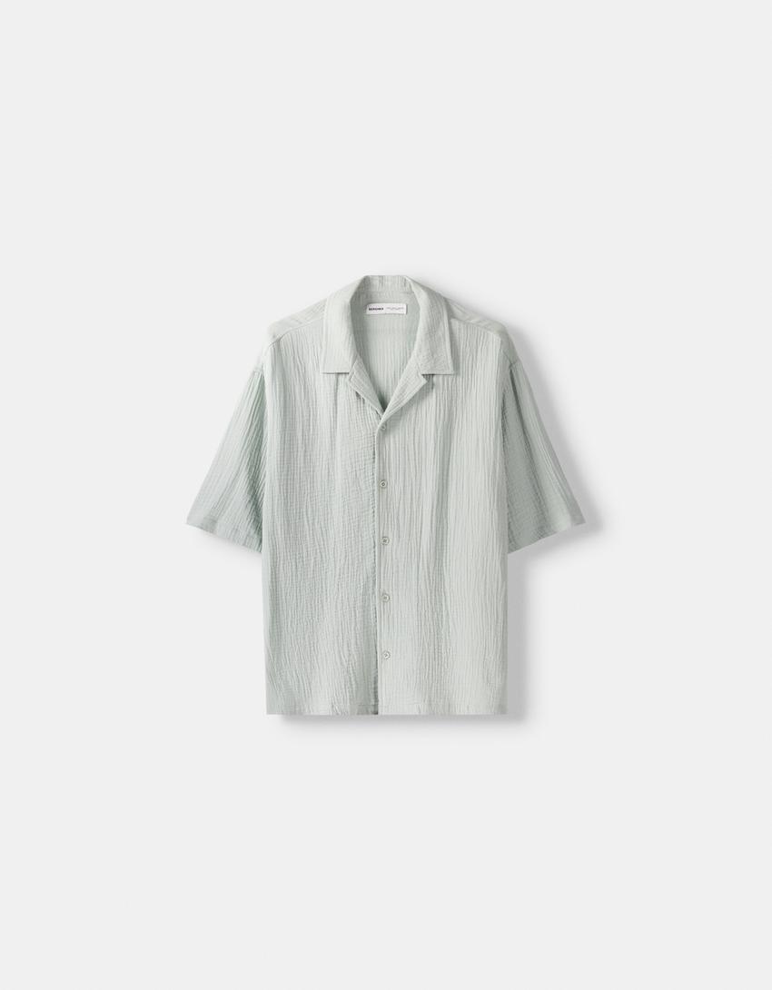 Relaxed fit short sleeve textured shirt-Green-5