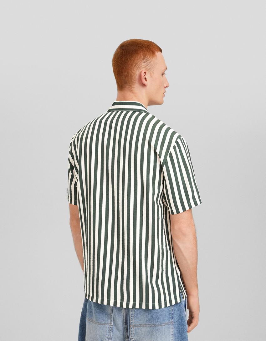 Camisa manga curta regular fit riscas-Caqui-1