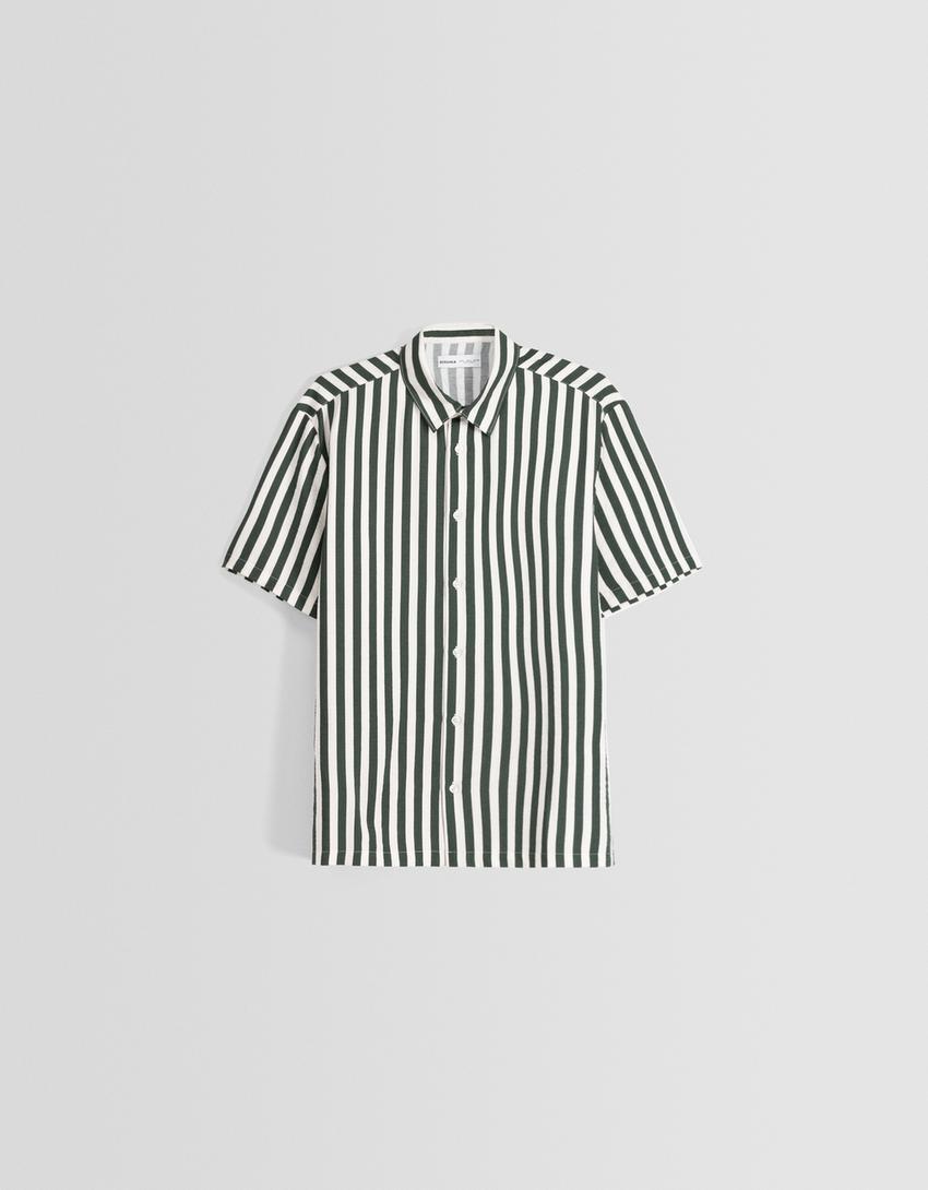 Camisa manga curta regular fit riscas-Caqui-4
