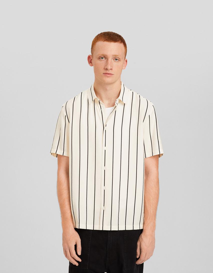 Camisa De Bershka Hombre Camisa Bershka Hombre Rayas Camisa Manga Corta  Regular Fit Rayas